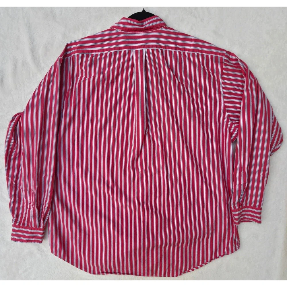 Ralph Lauren Mens Blake Button Down Shirt XL Red White Blue Striped Cotton
